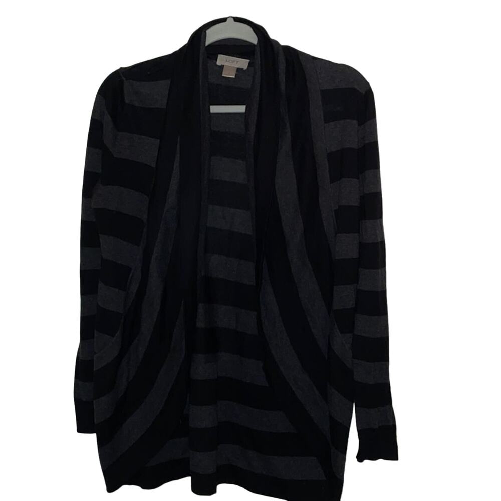 Loft open striped cardigan black and gray Small